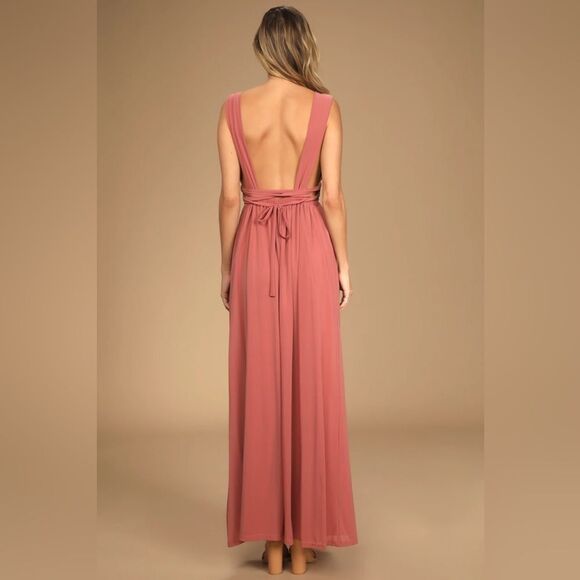 Lulu’s Mesmerized by Love Rusty Rose Mesh Lace-Up Maxi Dress NWT XS - Picture 3 of 16